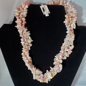 Nwt RARE Pink Opal nugget silver necklace